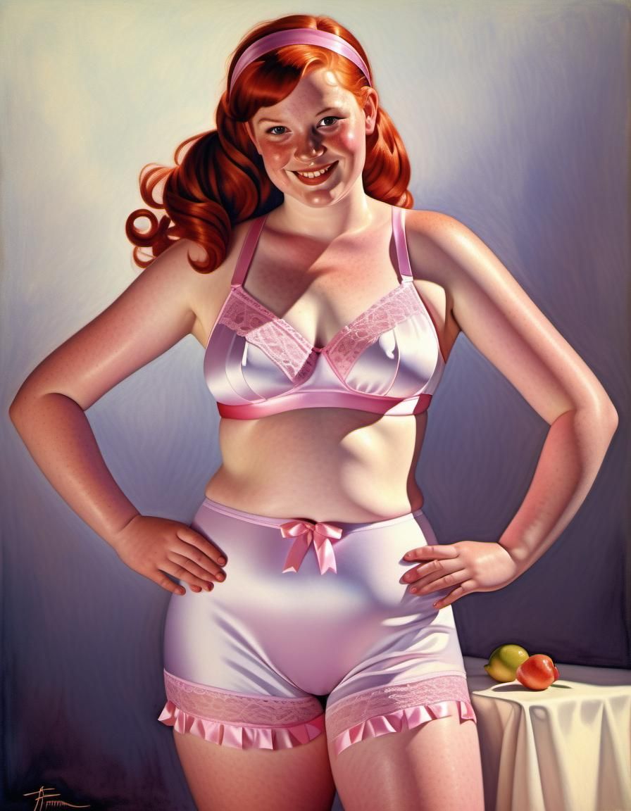 Red-Haired Woman with Bra in Chiaroscuro Lighting