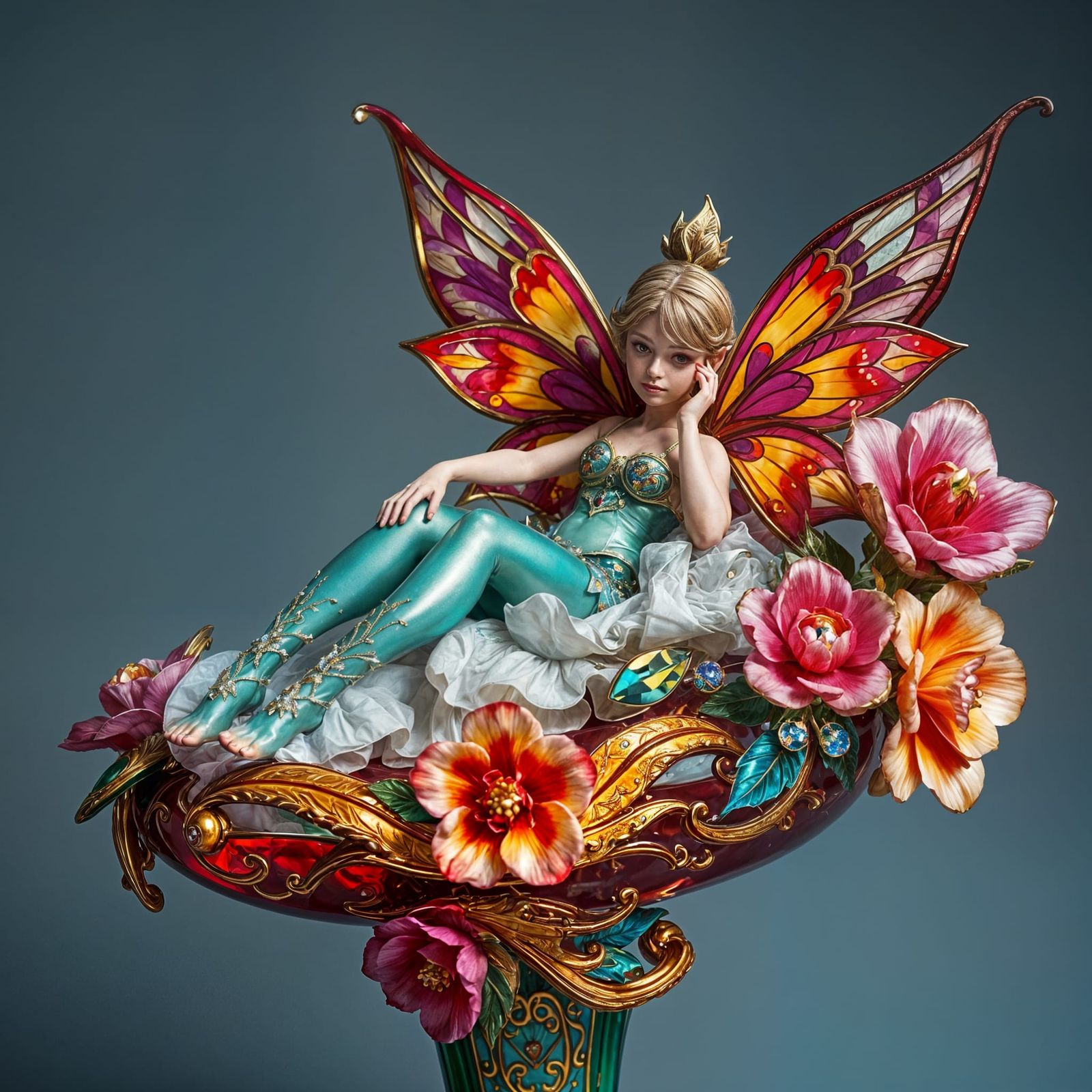 Enamelled Glass Fairy with Iridescent Wings