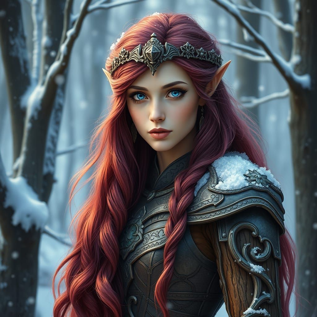 Regal Elf Maiden in Winter Wood Armor