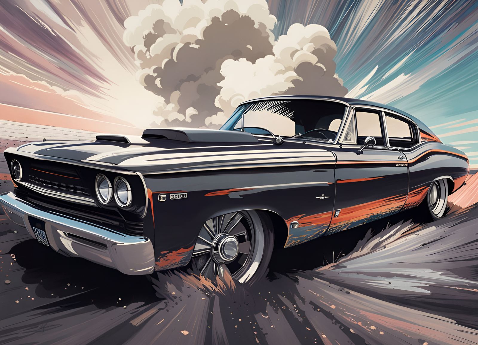 Punk Rock Scene with Vintage Muscle Car