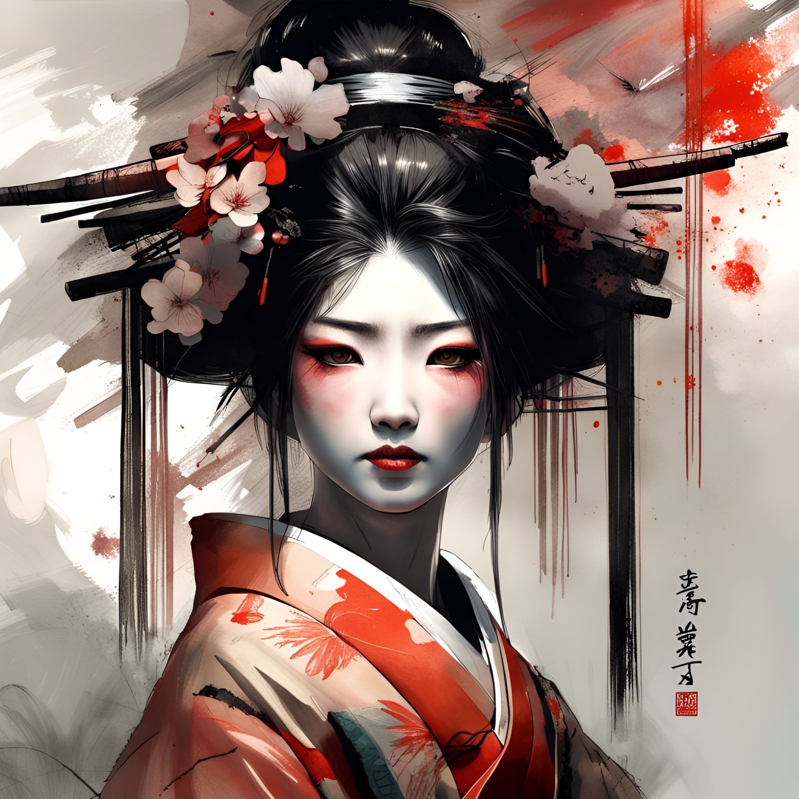 Anime Geisha Portrait in Modern Japanese Art Style