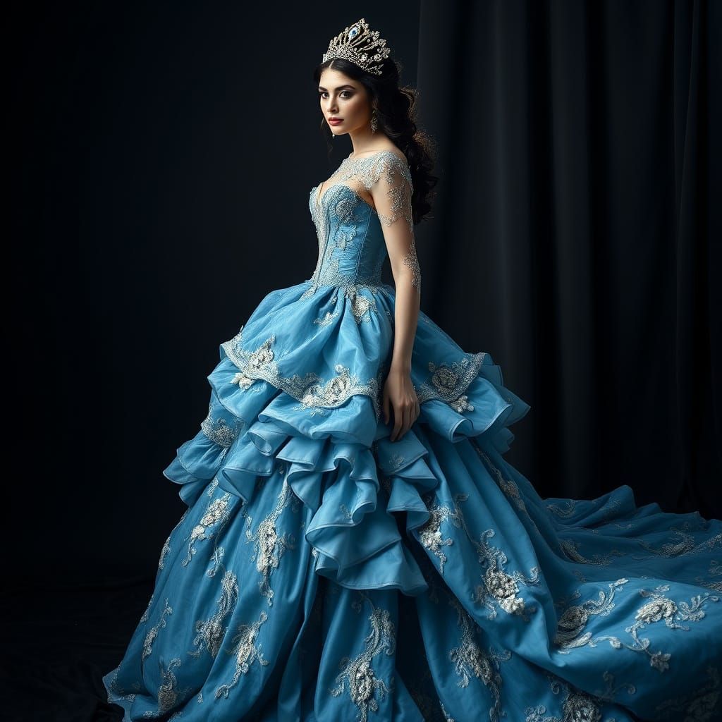 Ethereal Victorian Beauty in Azure Blue Ball Gown
