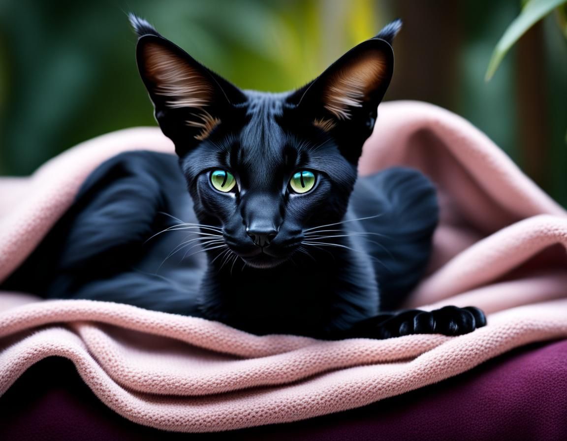 Resting Melanistic Serval Cat in Hyperrealism