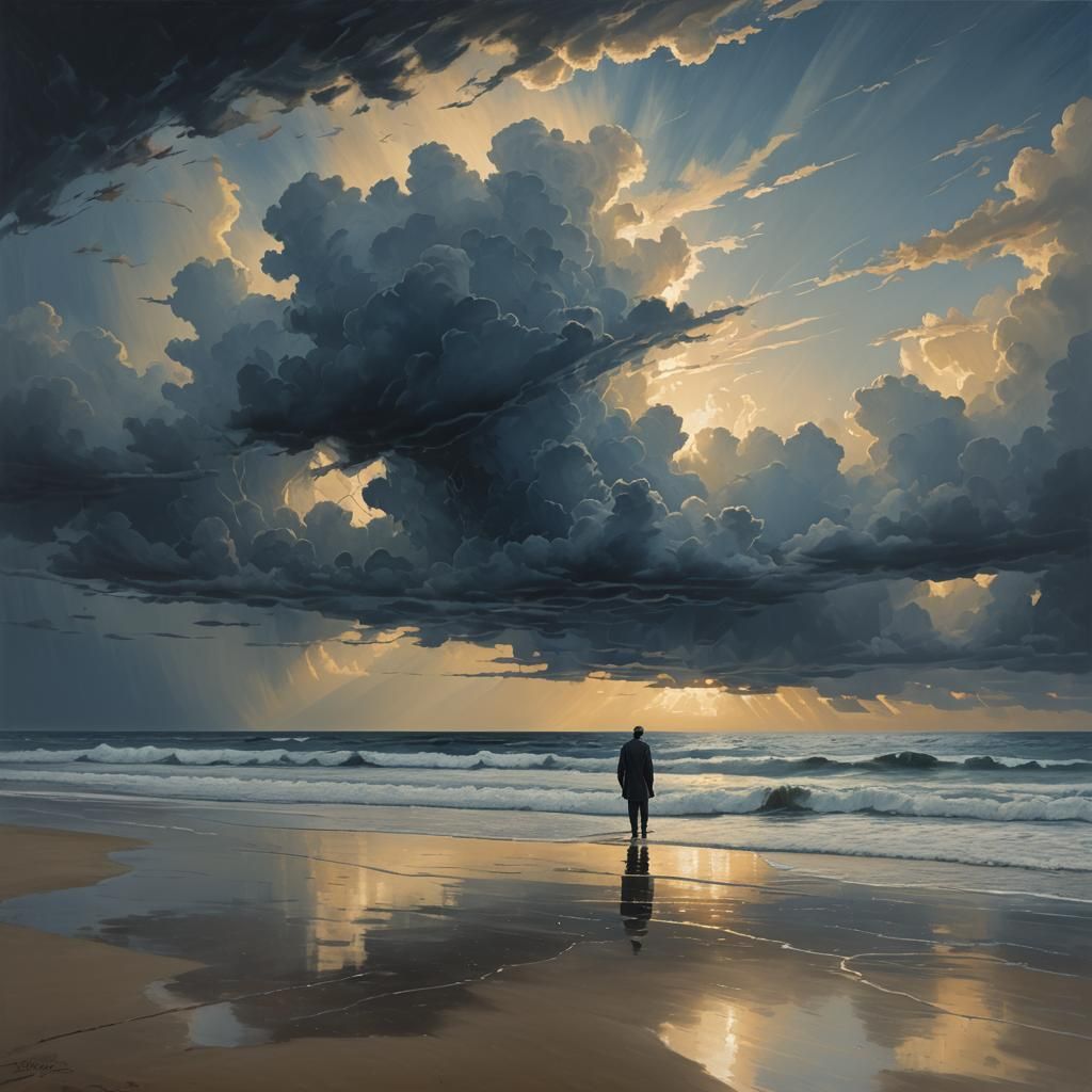 Surreal Beach Scene in Ominous Palette