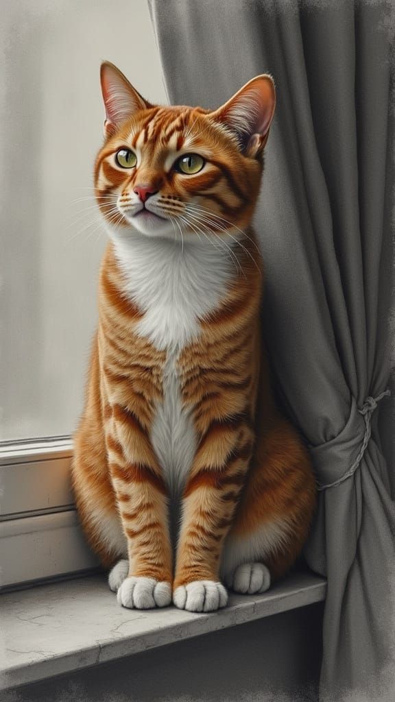 Ginger Tabby Cat in Moody Charcoal Sketch