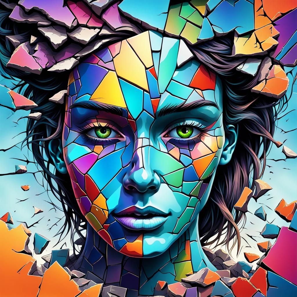 Shattered Face with Psychedelic Colors
