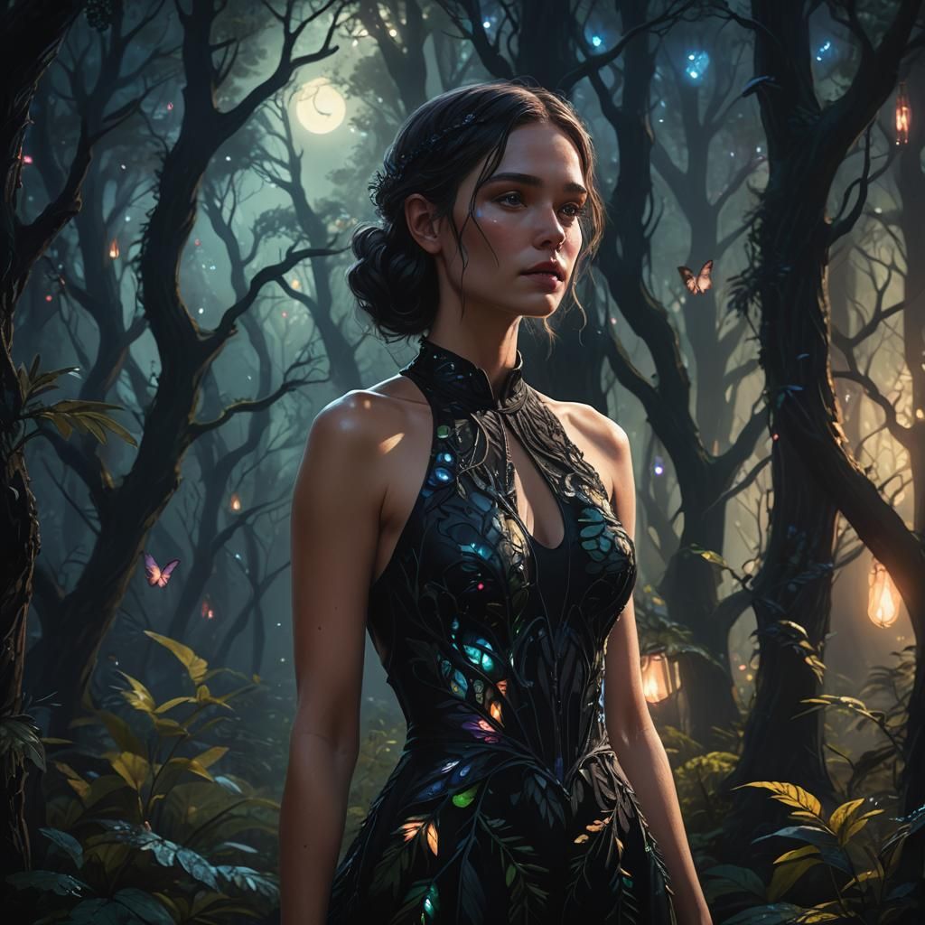 Mystical Forest Woman in Dark Fantasy Style