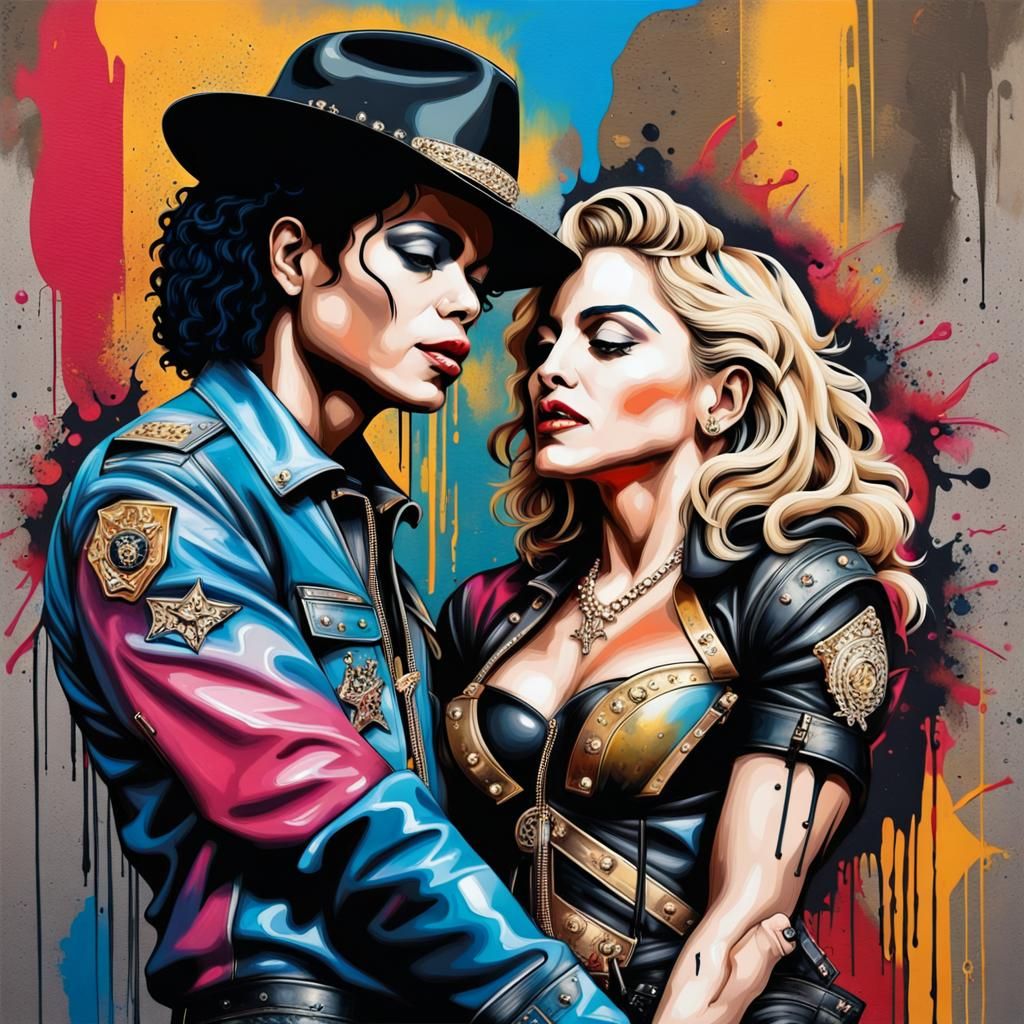 Michael Jackson and Madonna in Graffiti Art Style