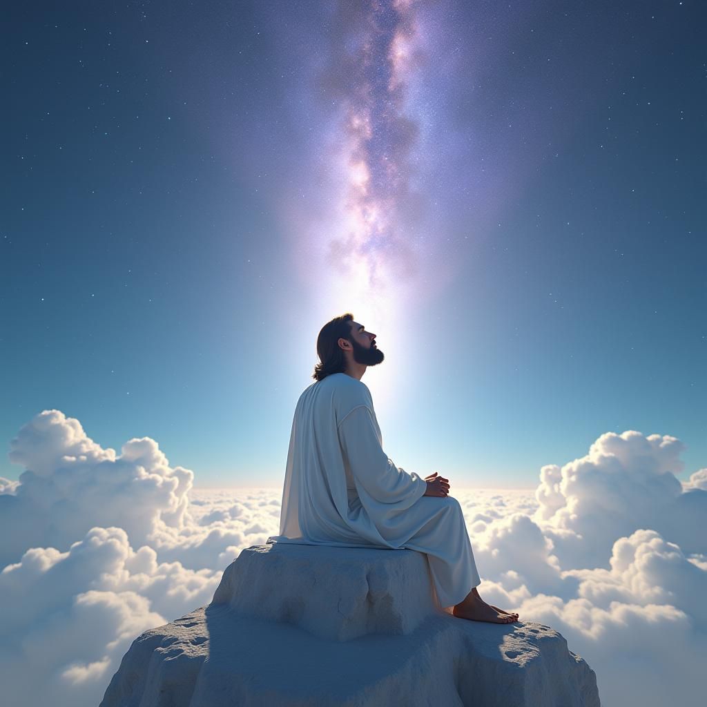 Serene Man in Tallit with Celestial Sky: Fantasy Art