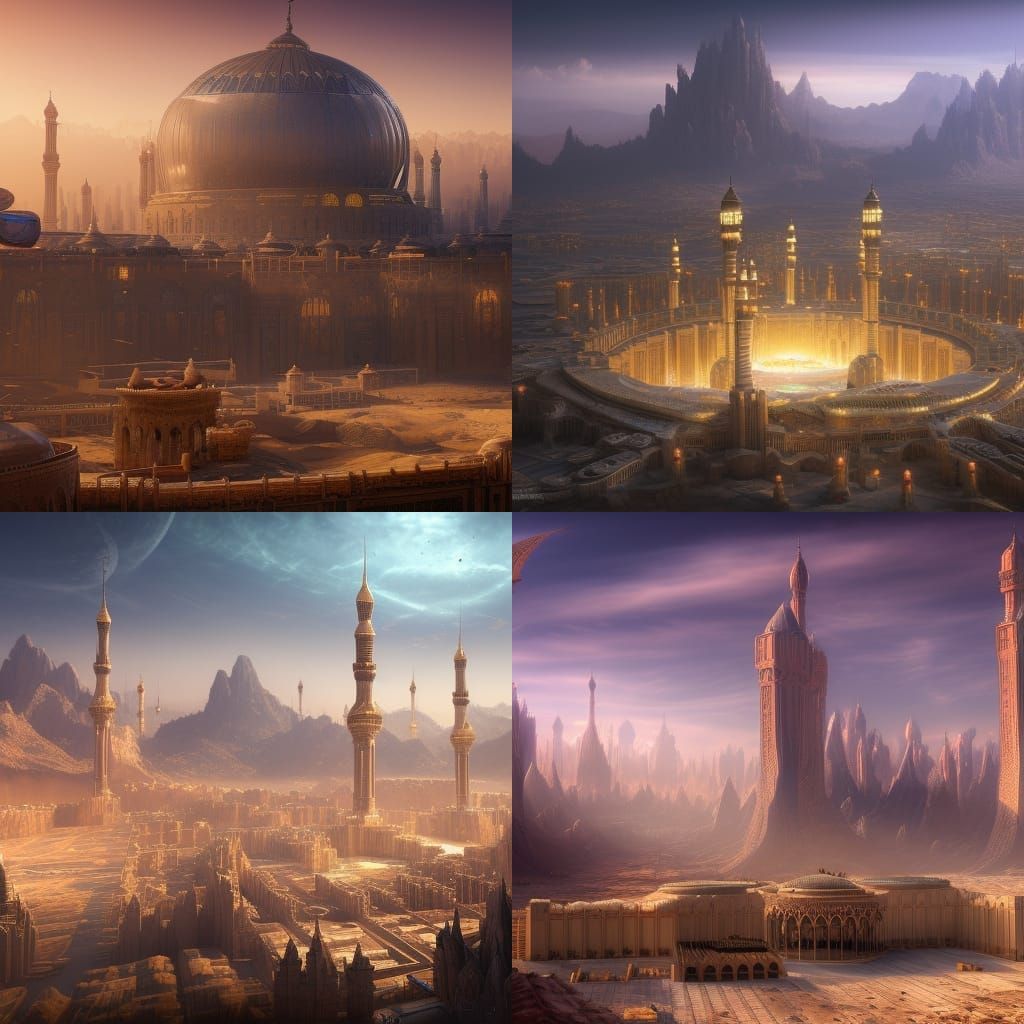 Futuristic Mecca: Detailed Matte Painting in 8K