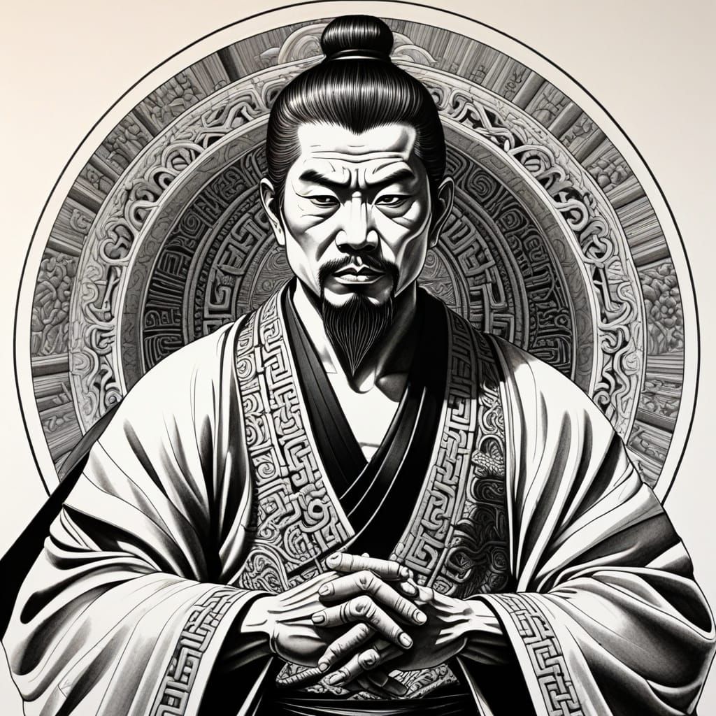 A Samurai's Mindful Moment in Monochromatic Serenity