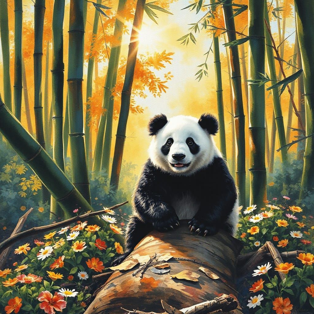 Vibrant Forest Panda in Expressionist-Abstract Watercolour S...