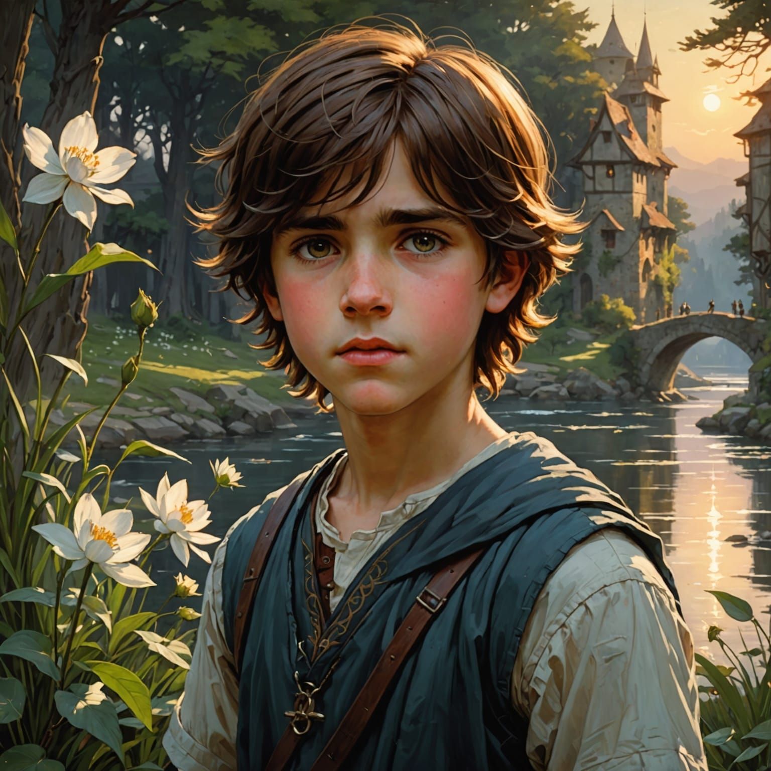 A Youthful Scene in Whimsical Waterhouse Style