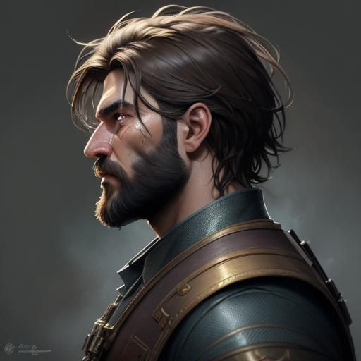 Sorrowful Bearded Man in Expressive Art Style