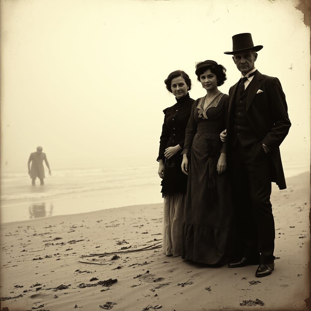Victorian Family Faces Dark Horror on Eerie Beach