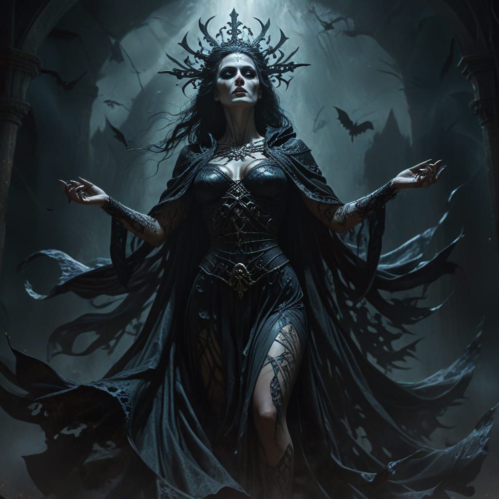 Hel, Goddess of Death, in Moody Oil Painting