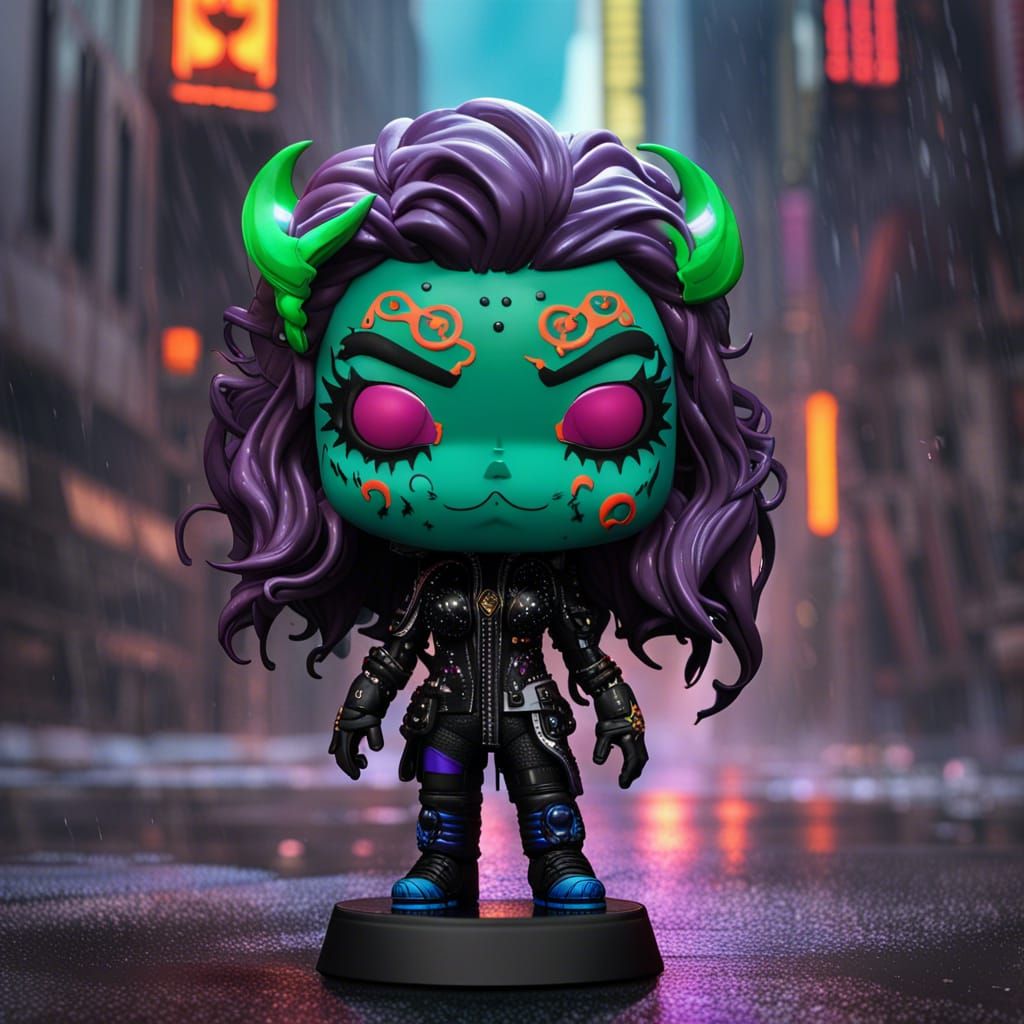 Demonic Hela Funko-Pop on Cyberpunk Street
