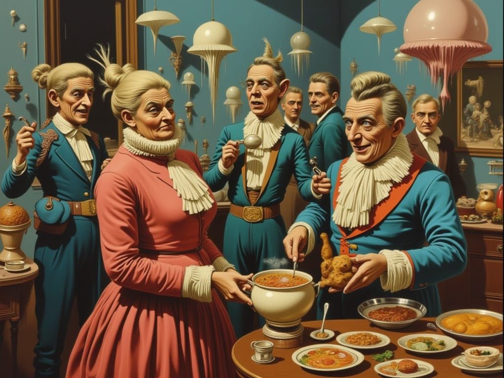 Nobleman Visits Relatives in Surreal Oil Painting Style