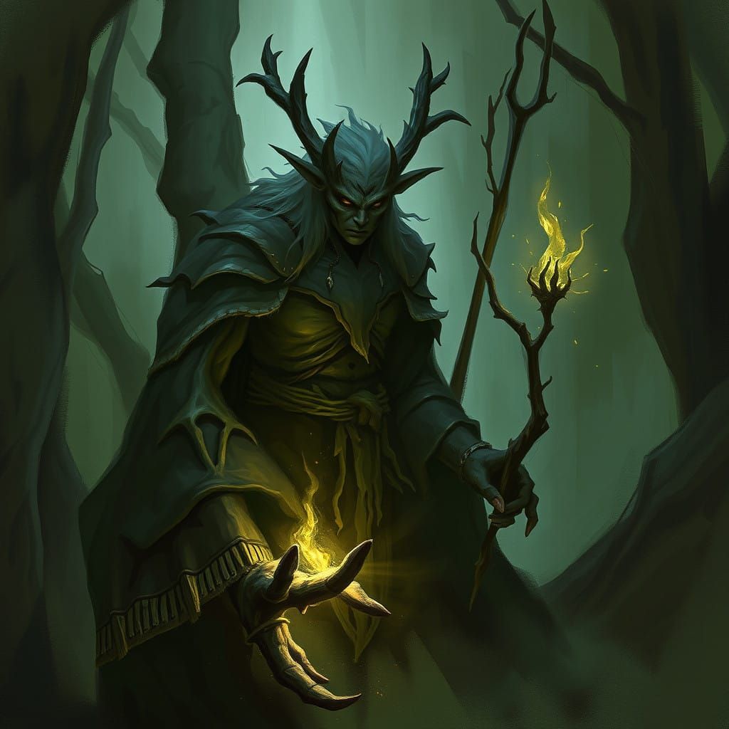 Elf Wood Spirit Warden in Dark Fantasy Style