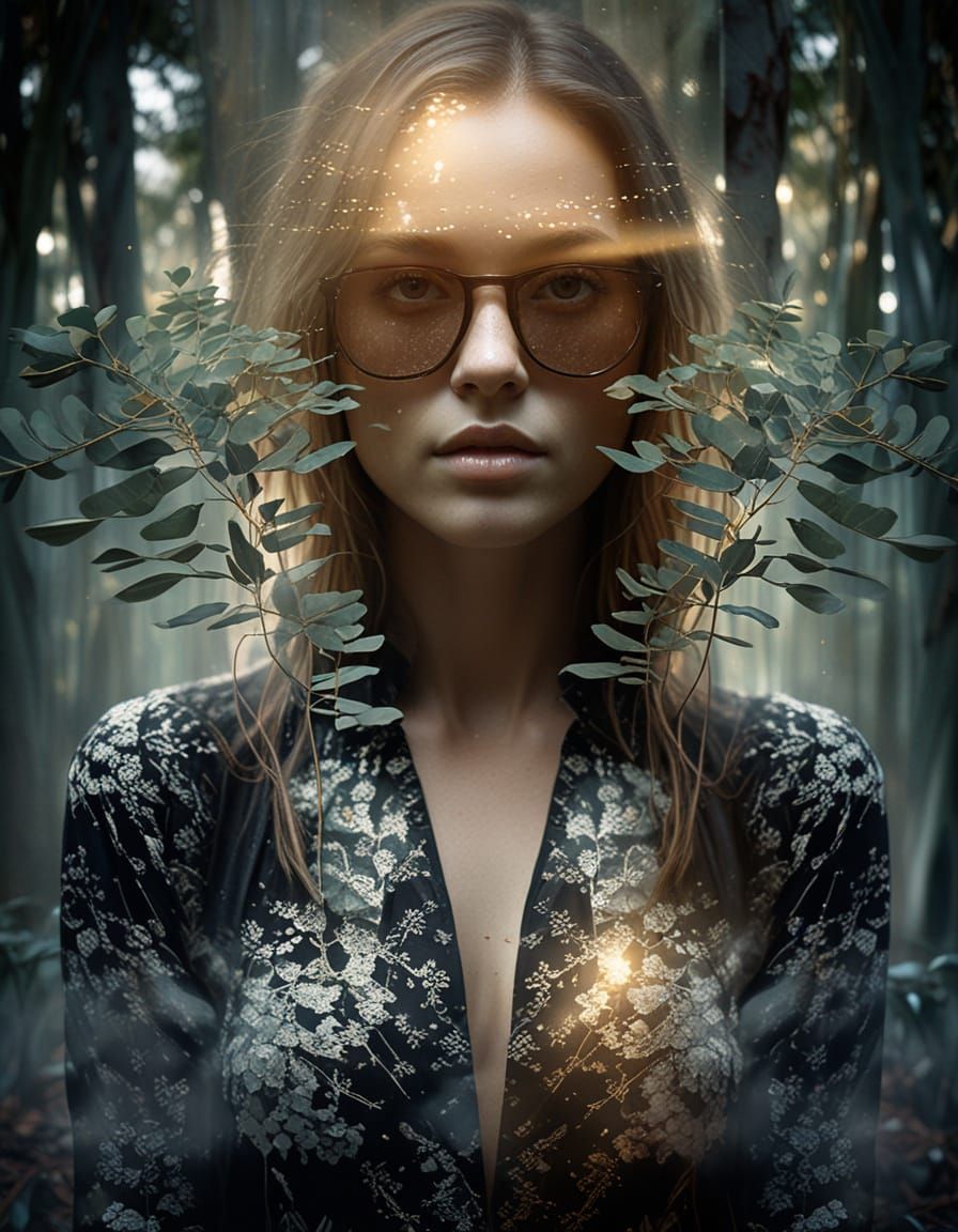 Ethereal Female Face Emerges From Eucalyptus Forest