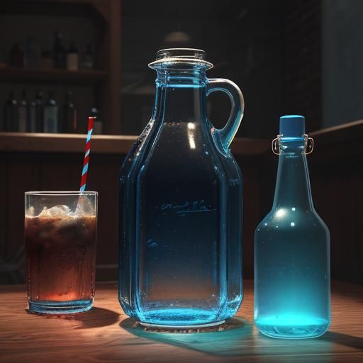 Vintage Soda Bottle with Glowing Neon Blue Liquid