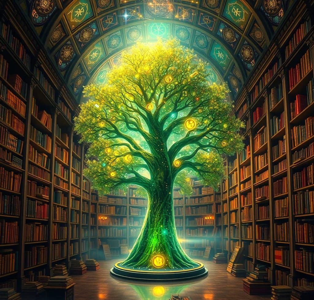 Ethereal Fantasy Library Scene in Soft Iridescent Light