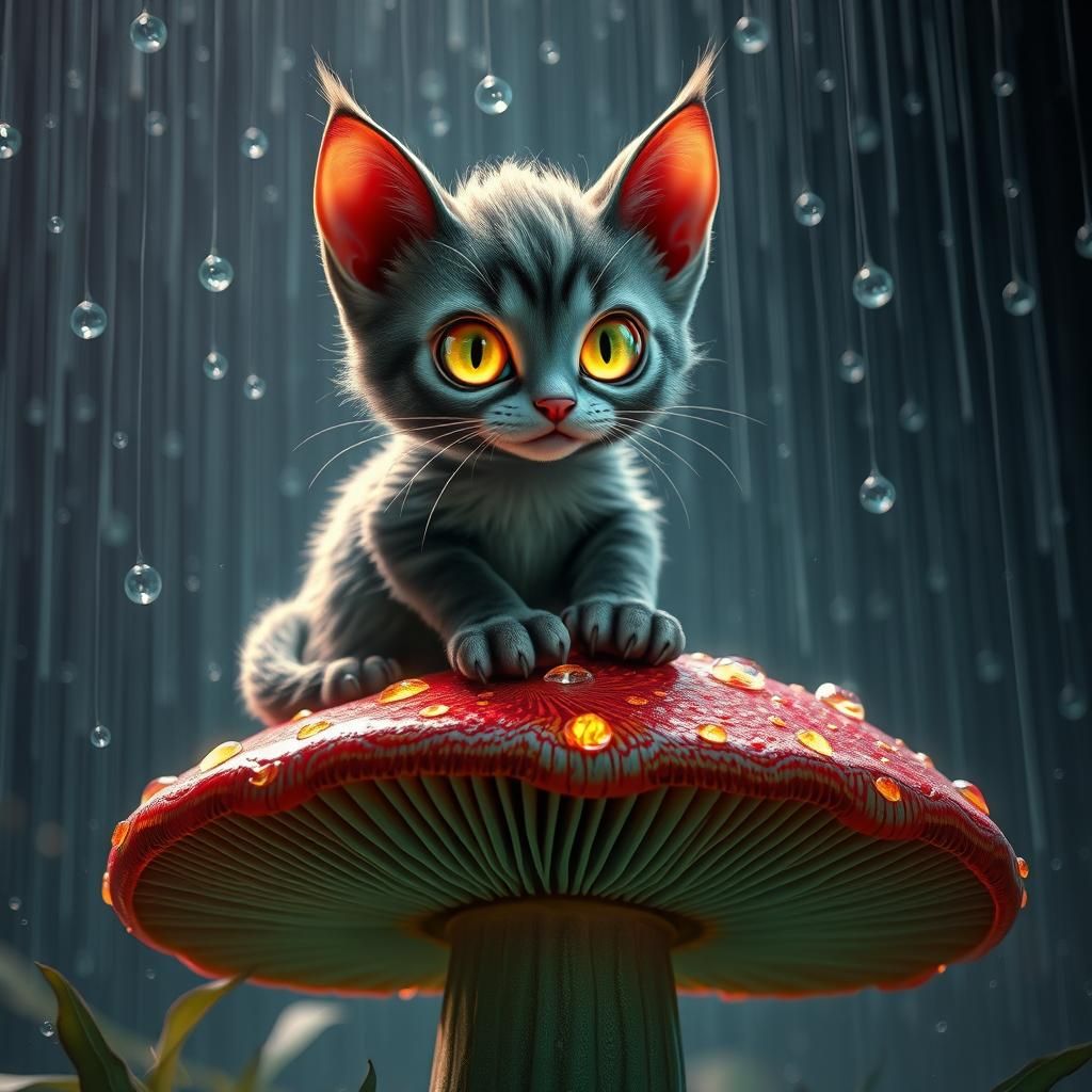 Evil Kitten on Psychedelic Mushroom, Digital Art