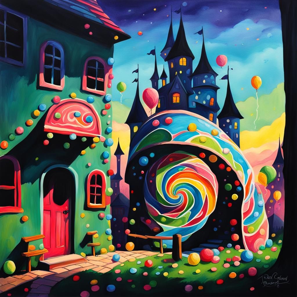 Vibrant Candyland Wonderland in Gouache Style