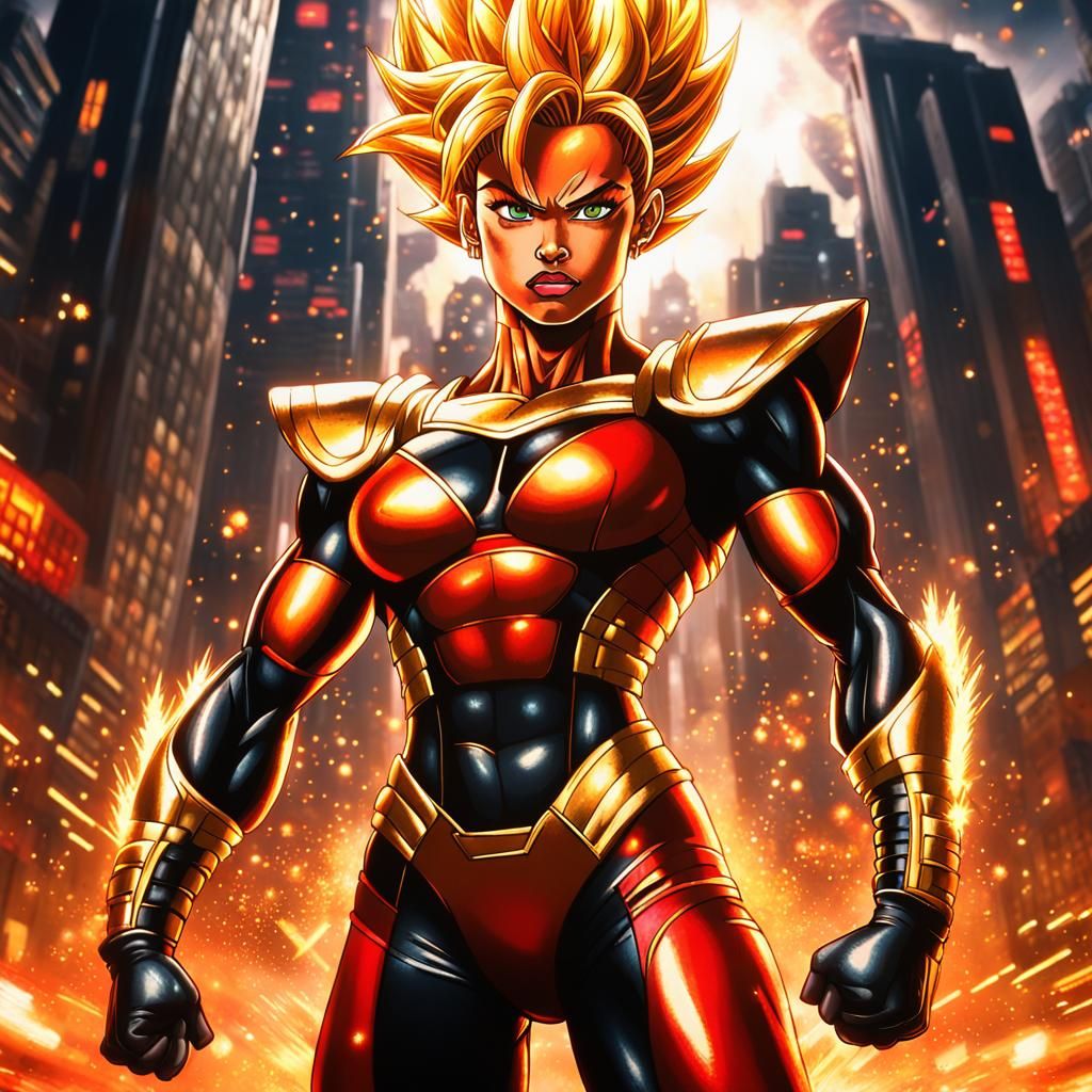 Powerful Super Saiyan Woman in 80s Anime Style