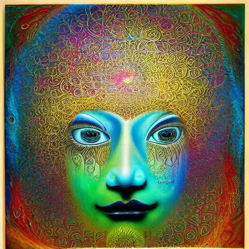 Surreal Face with Zentangle and Rainbow Bubbles