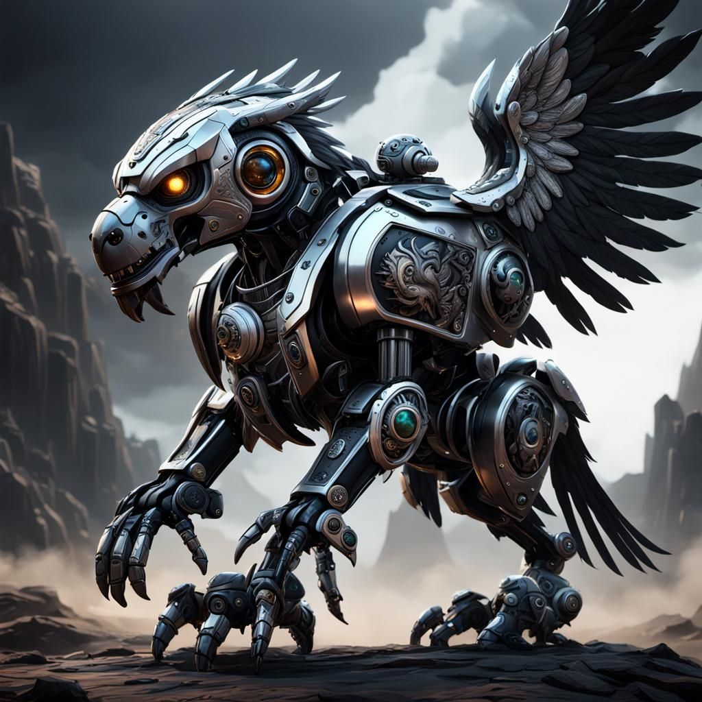 Griffin Robot in Detailed Matte Painting Style