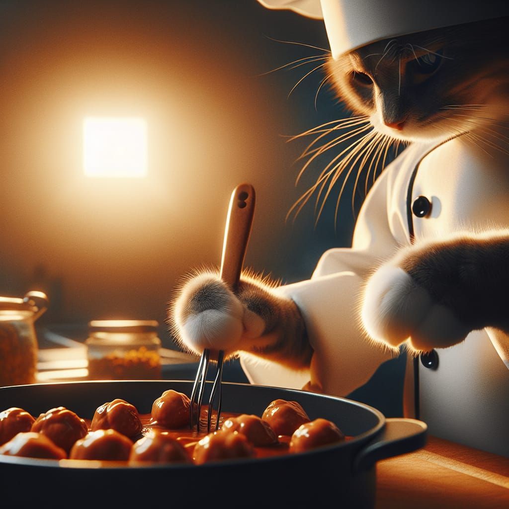 Feline Chef Skillfully Prepares Gourmet Meal