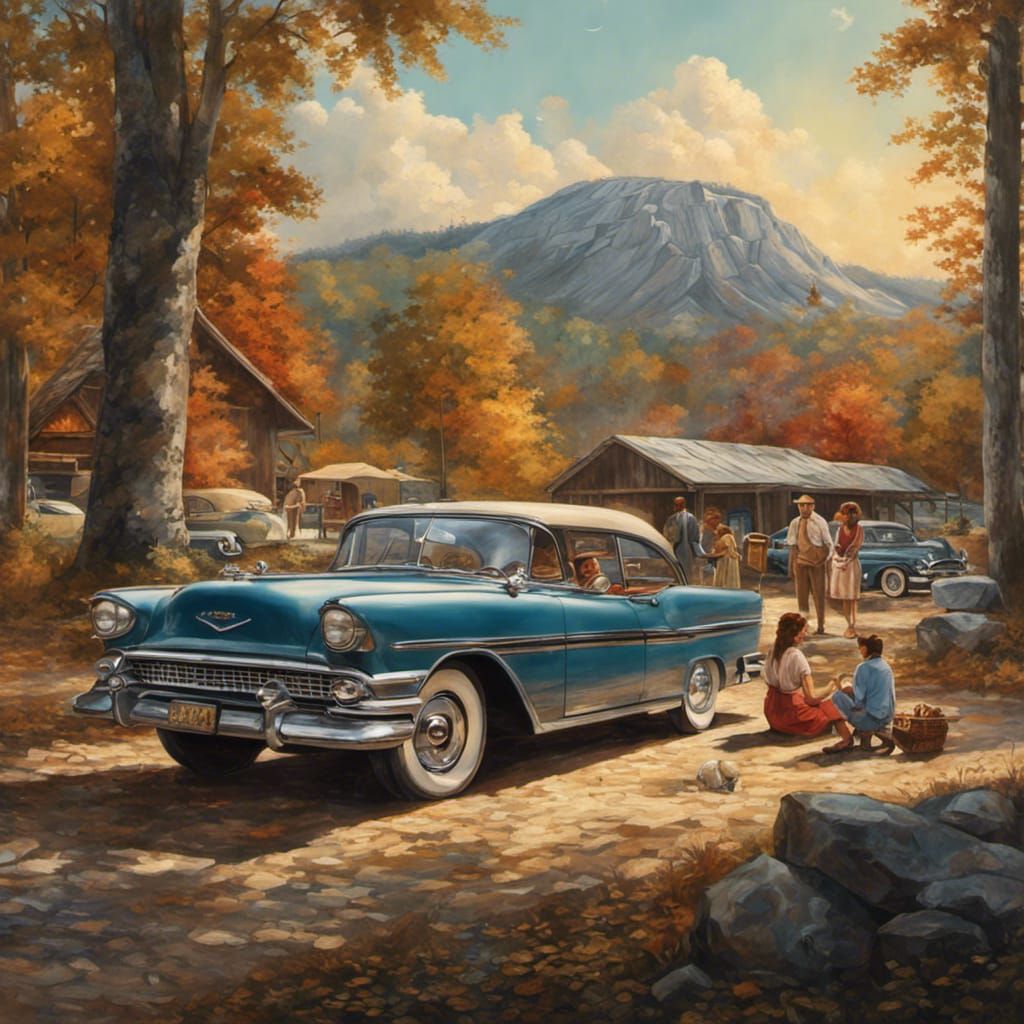 Nostalgic Family Picnic at Stone Mountain: Hyperrealistic Ar...
