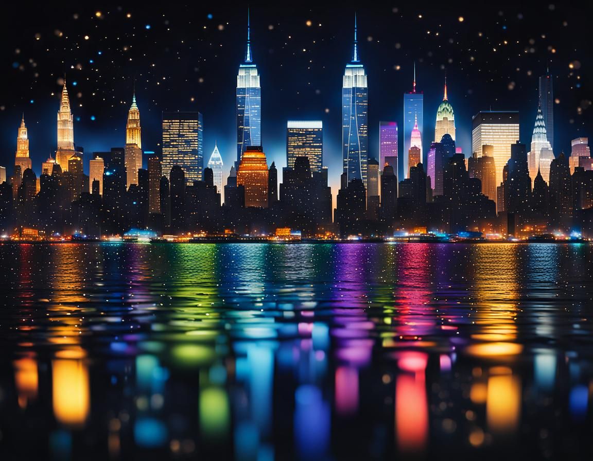 New York City Skyline at Midnight: Abstract Art