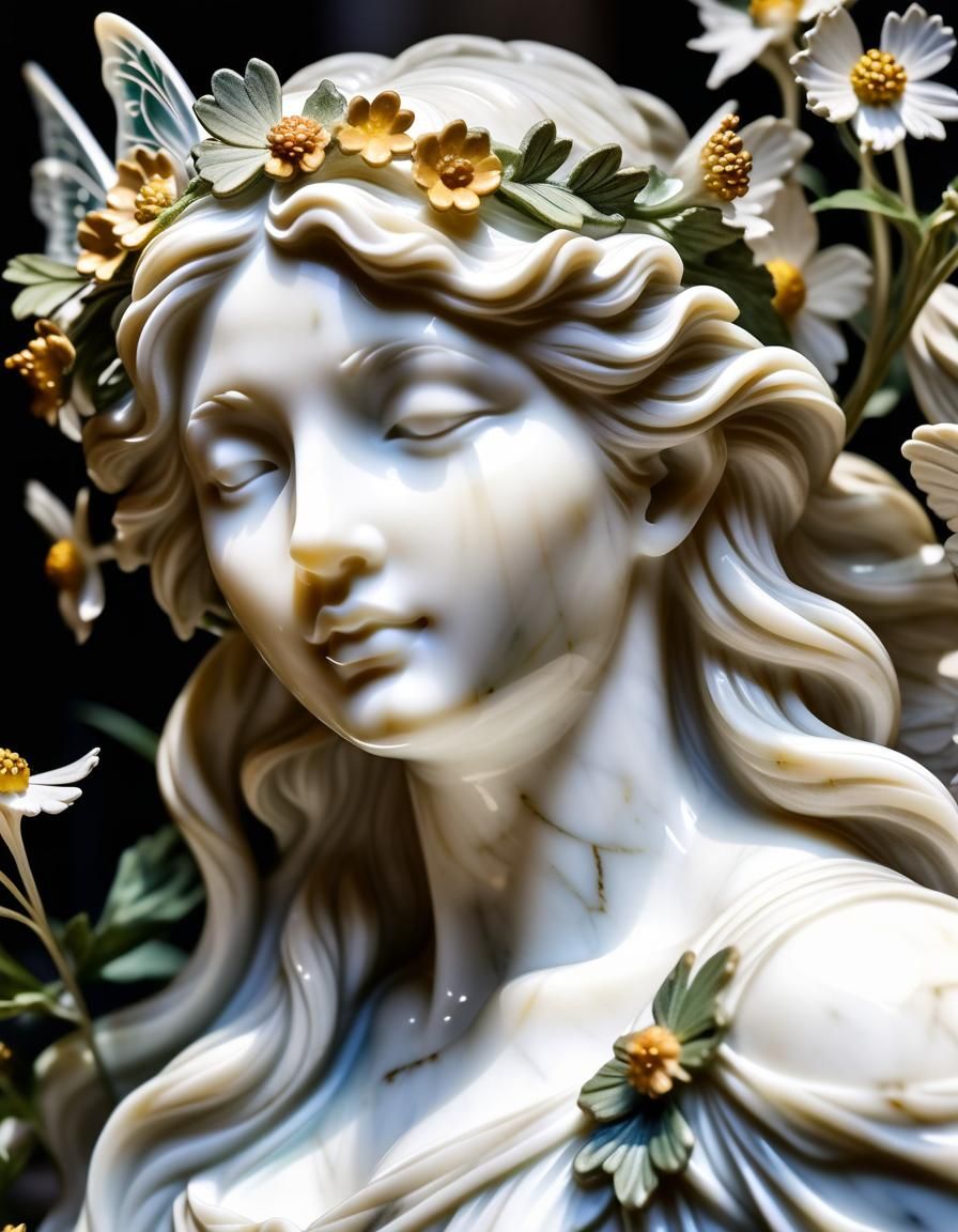 Marble Fairy Sculpture with Wildflowers