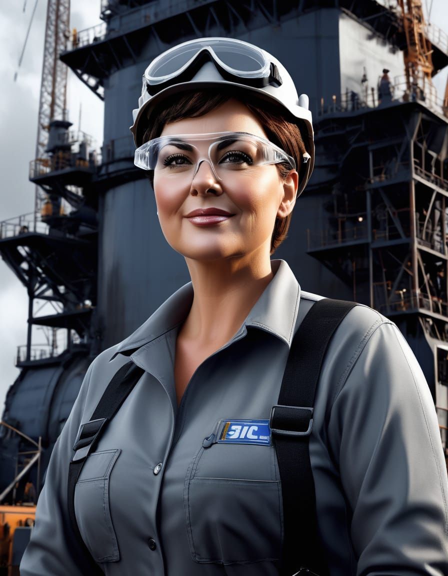 Phorealistic Portrait of a Woman Working on Oil Rig