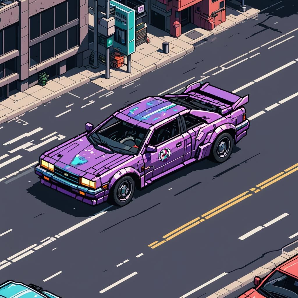 Glitching Superhero Drives Car: Pixel Art