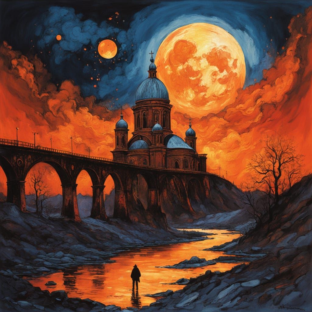 Dramatic Domed Church at Dusk in Surreal Style