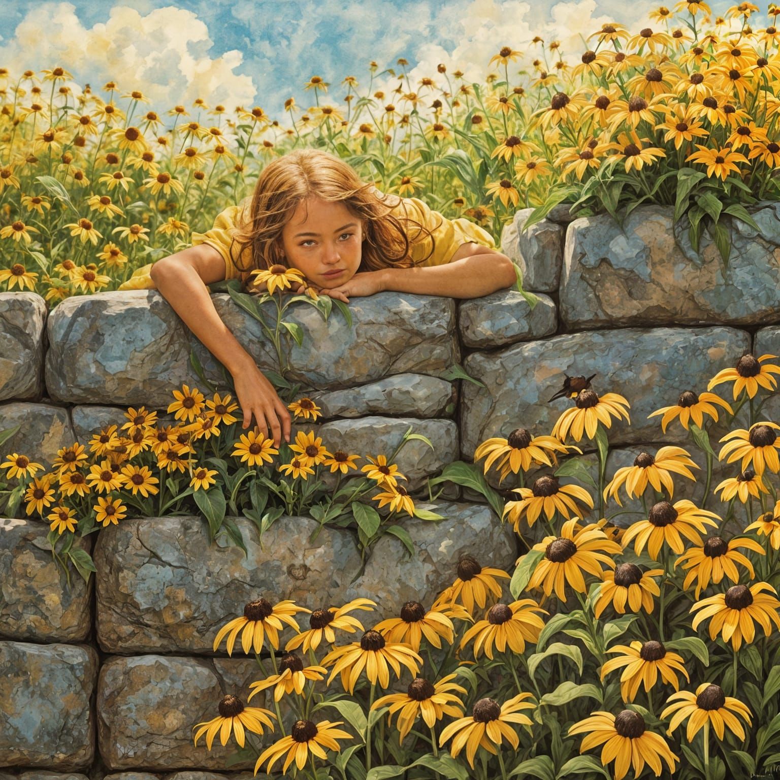 Felicia and Black-Eyed Susans in Hague Style