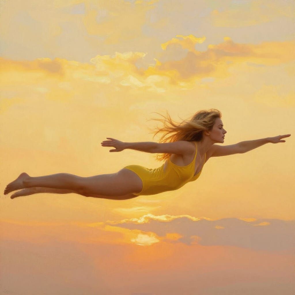 Woman Swims Through Golden Hour Sky