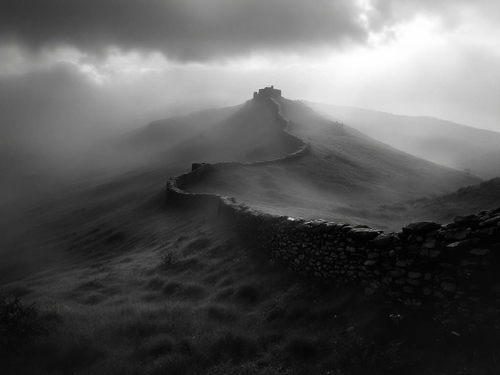 Mystical Yorkshire Moors Dawn Scene in Black and White