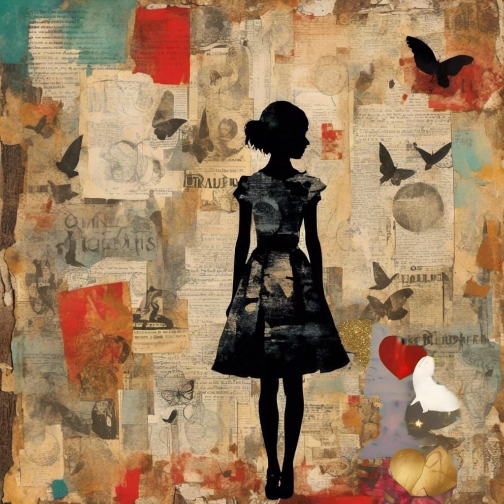 Punk Rock Girl in Mixed Media Collage Art