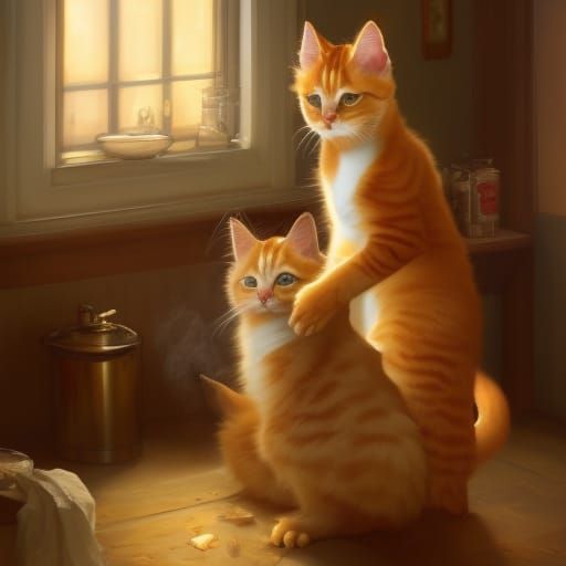 Ginger Kitten in Victorian Cottagecore Kitchen