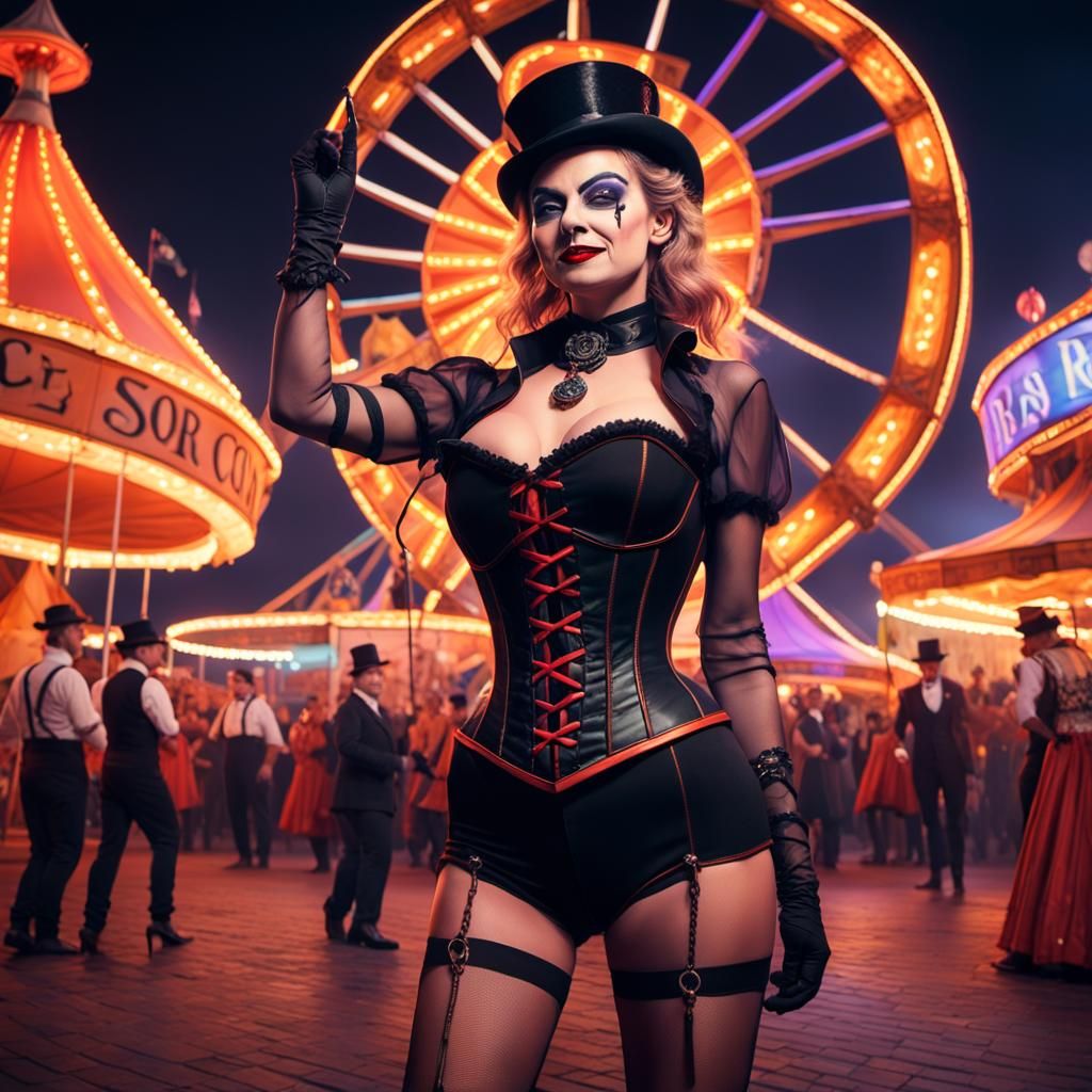 Confident Ringmaster at Lively Carnival, Digital Matte Paint...