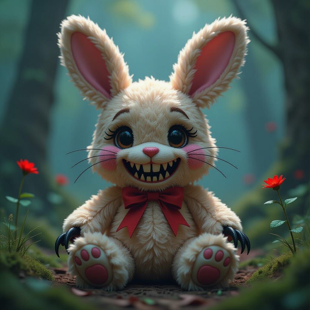 Haunting Bunny Toy with Sharp Teeth and Claws