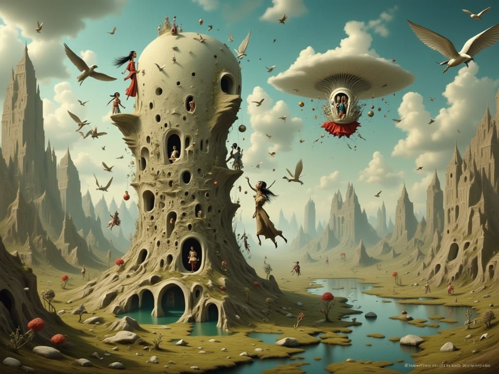 Levitating Monolith Scene in Animated Style