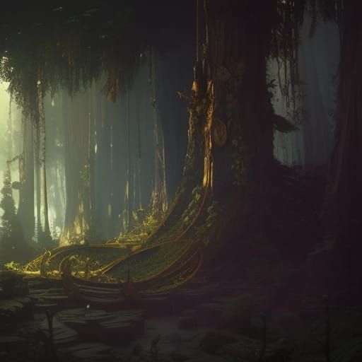 Steampunk Forest Curio Cabinet, Fantasy Concept Art