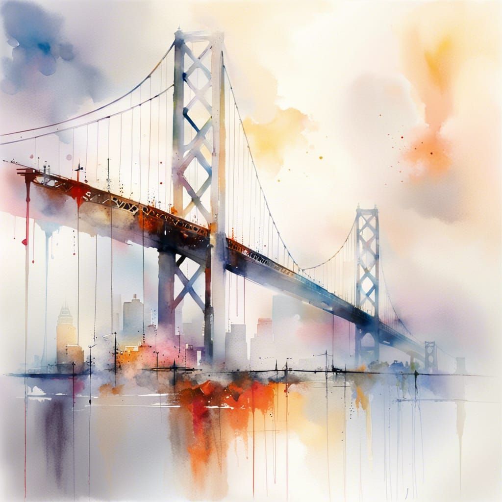 Surreal Watercolor of San Francisco Bay Bridge