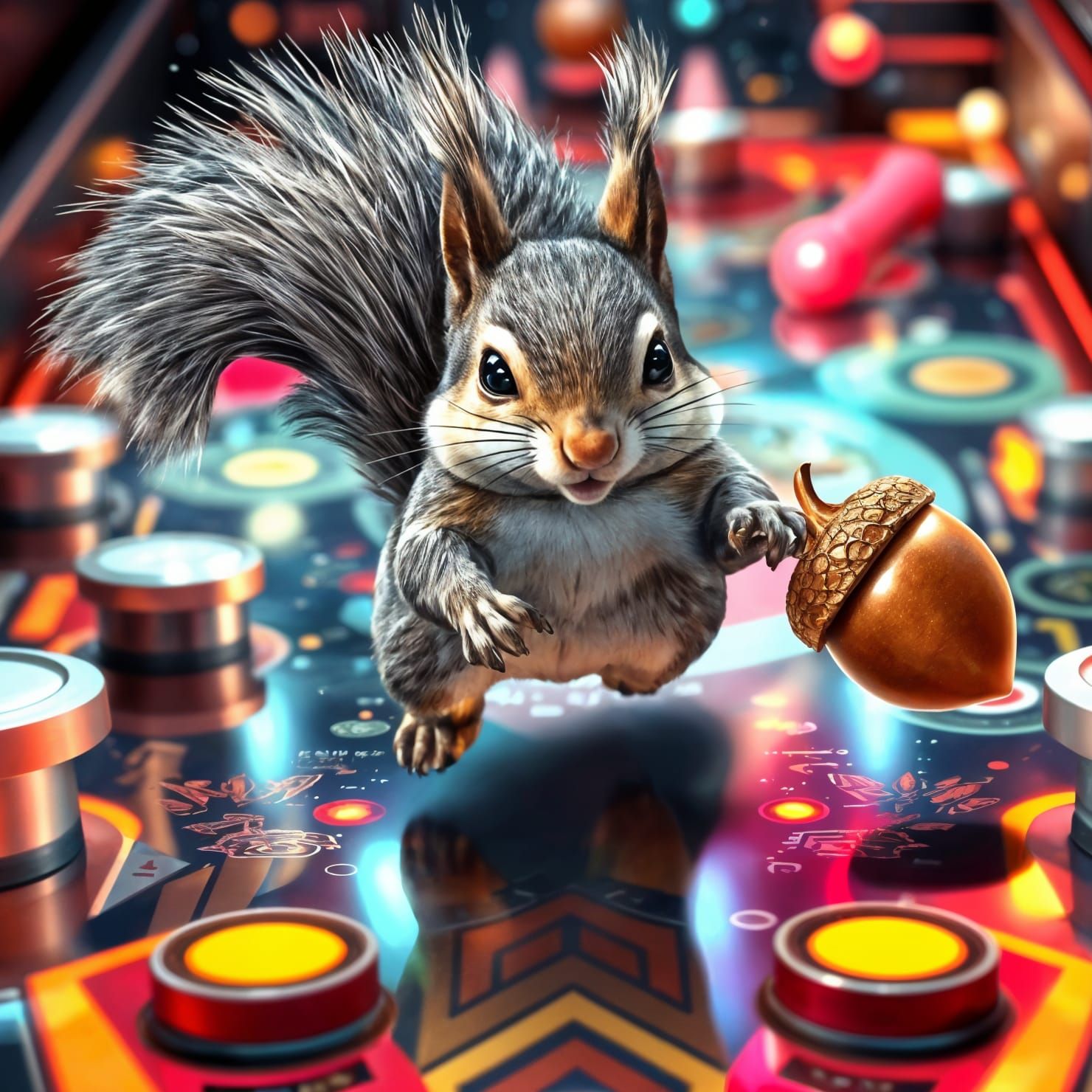 Squirrel Chasing Acorn on Pinball Machine