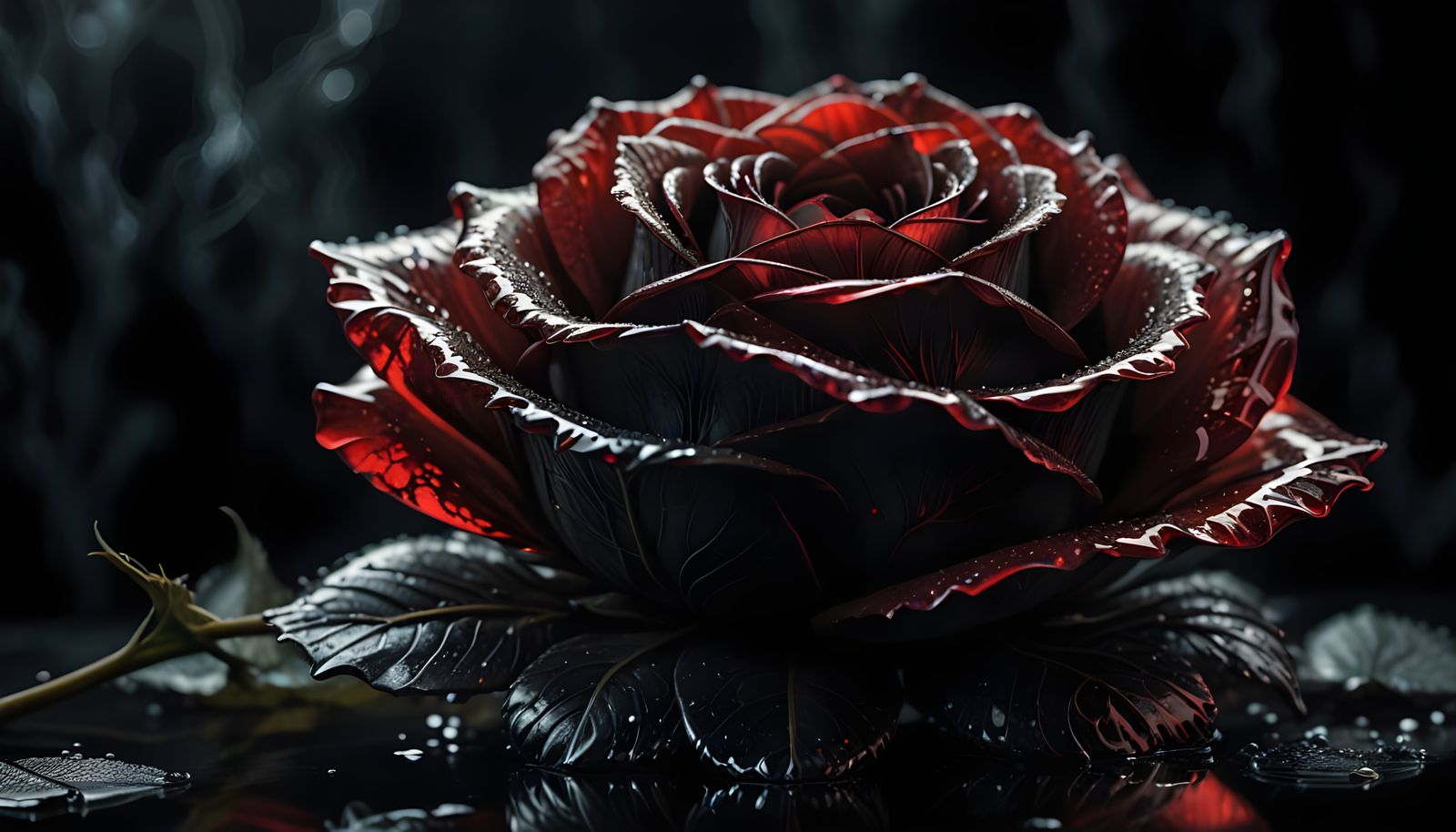 Ethereal Glass Rose in Dark Mystical Landscape